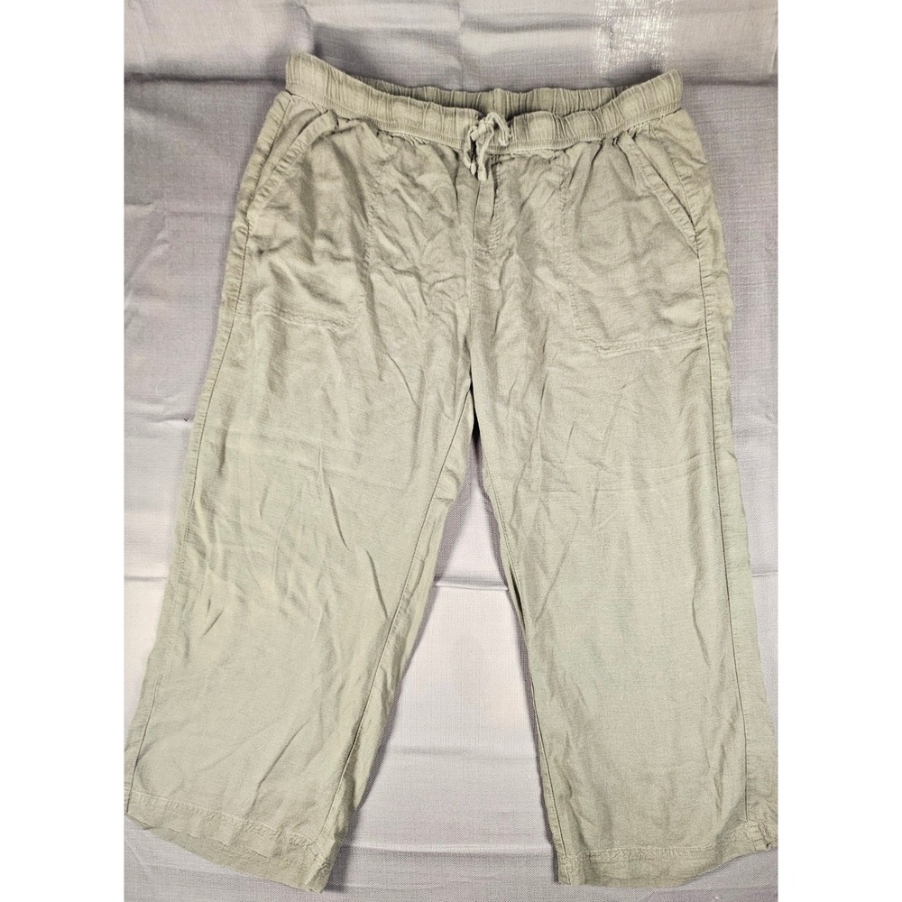 Splendid Womens XL Olive Green Linen Blend Cropped Drawstring Pants 1767950